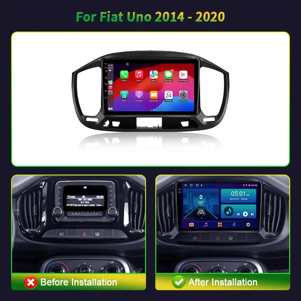 Car Radio Carplay Android 13 For Fiat Uno 2014-2020 Multimedia Video Player touch screen Navigation GPS Auto stereo View camera