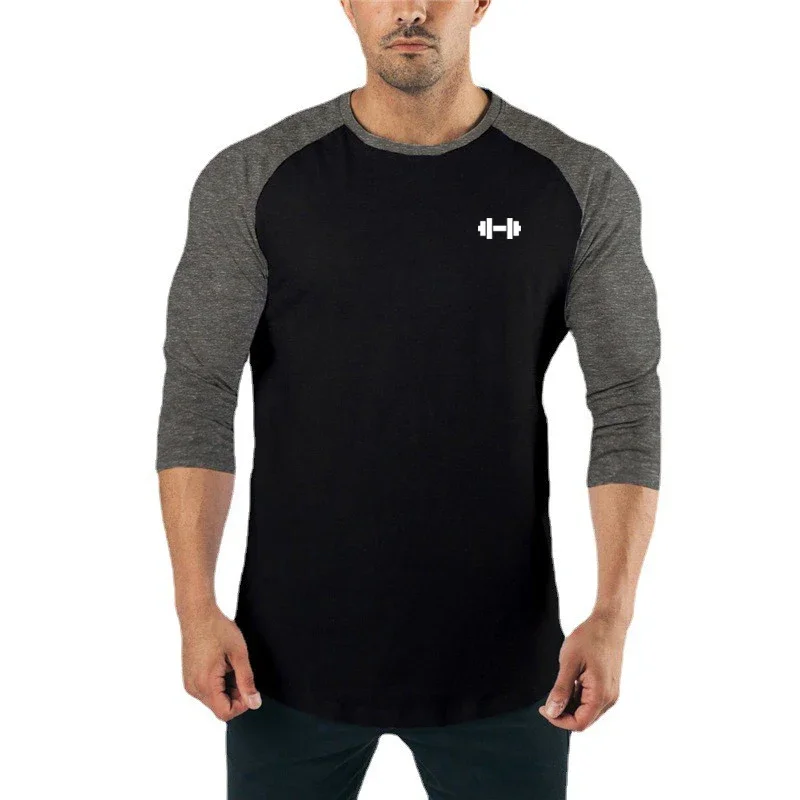 Gym Fitness Bodybuilding Laufen Sport Tops Herren Casual Baumwolle Atmungsaktive Muskel Shirts Slim Fit Drei Viertel Ärmel T-Shirts