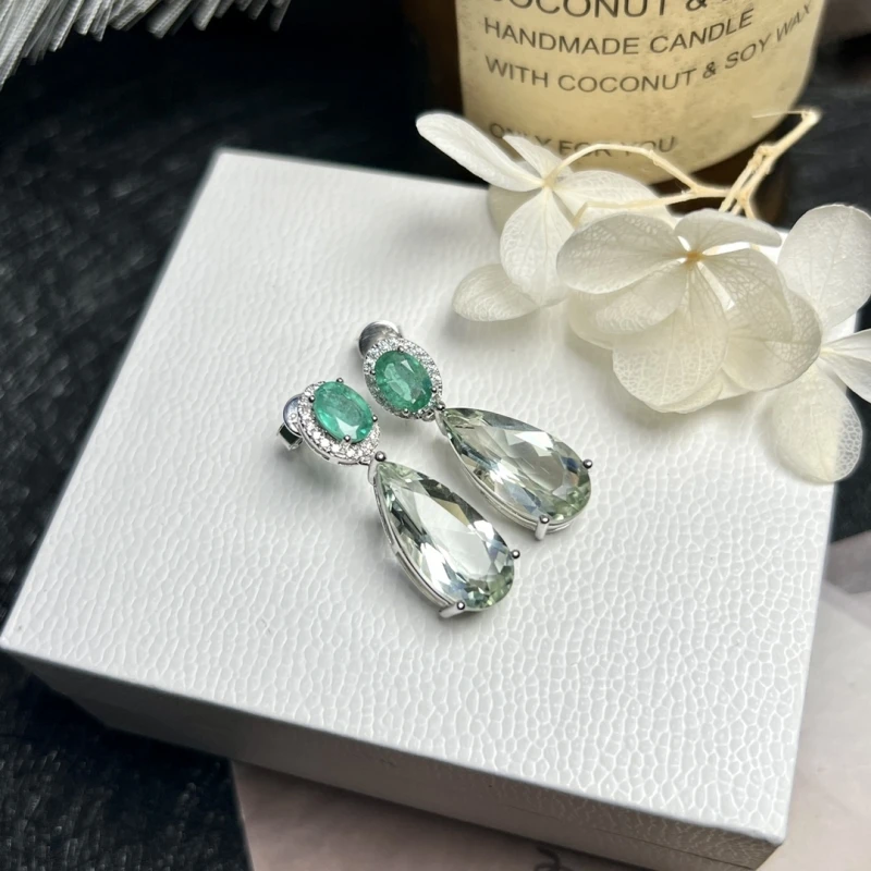 

Hot Selling Luxury S925 Sterling Silver Inlaid With Emerald And Green Amethyst Ladies' Party Wedding Anniversary Gift Earrings