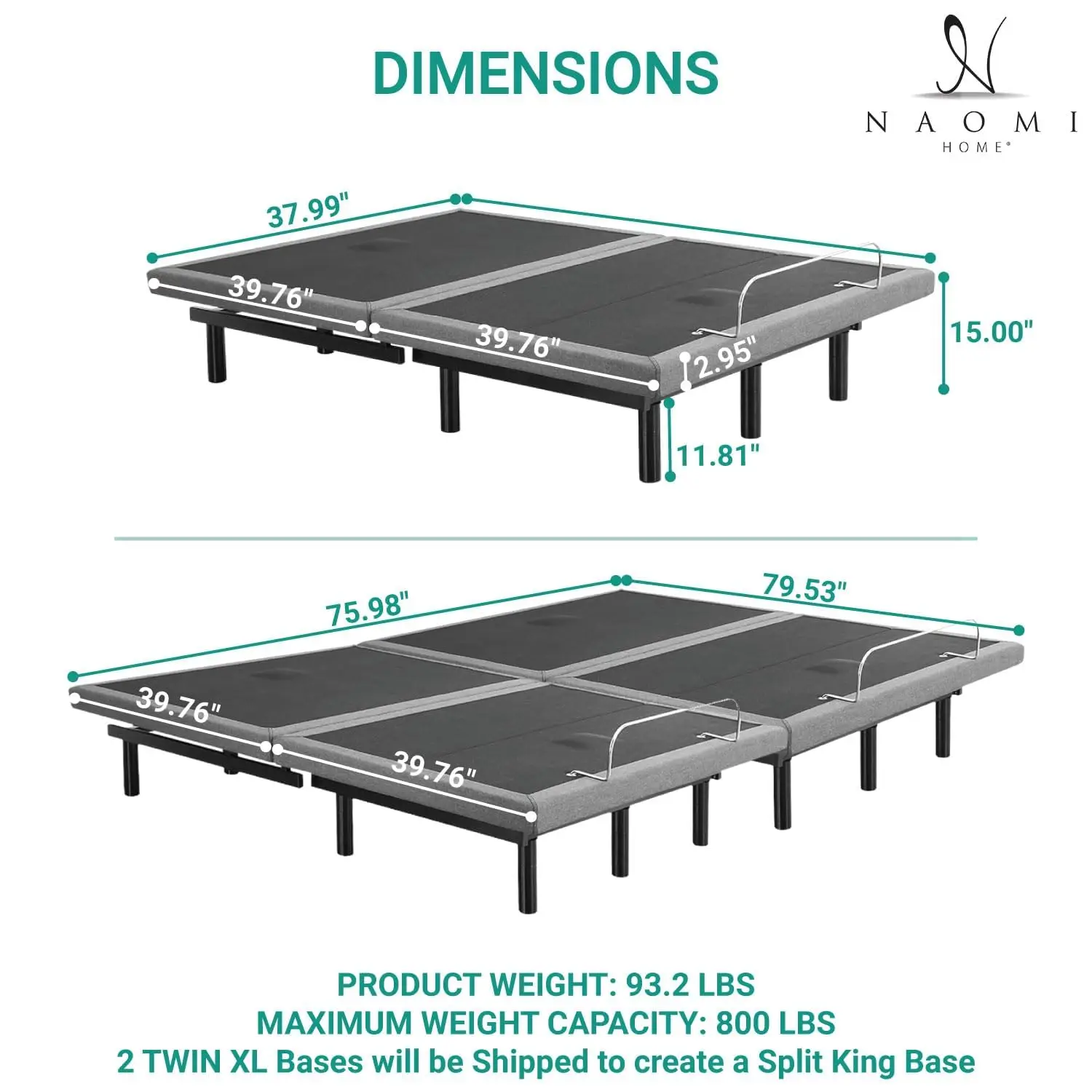 Split King Adjustable Bed Base with Massage & Zero Gravity, Customized