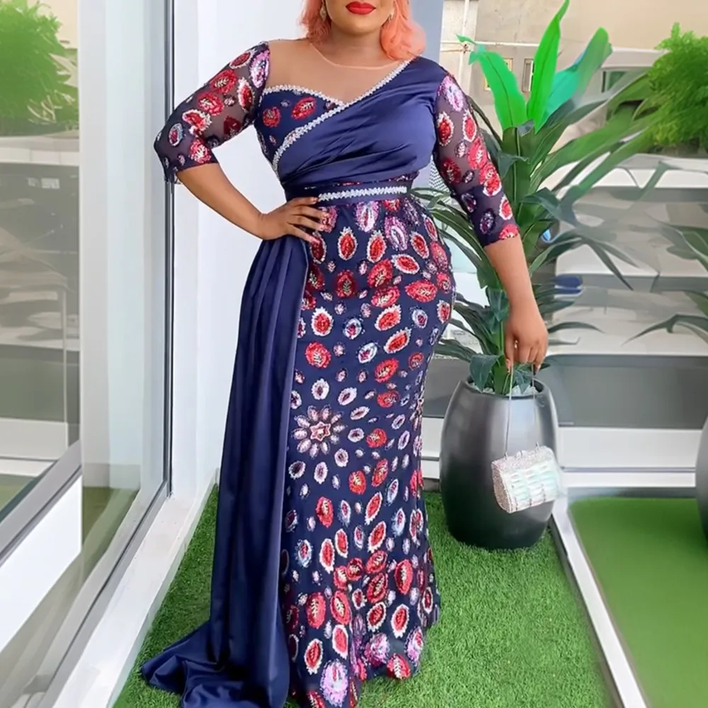 

New African Plus Size Kaftan Dress Wedding Party Sequin Peacock Gown Turkey Dress luxury elegant 2024 Dashiki African Clothes