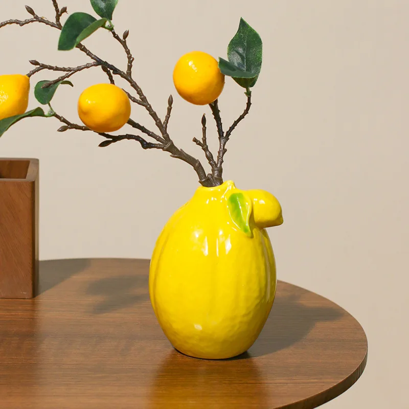 Fun Lemon Ceramic Vase Desk Decoration Artificial Flower Decoration Flower Arrangement Vase Room Aesthetic Decoration