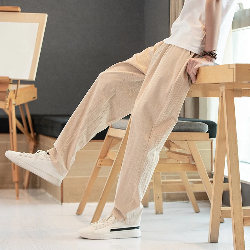 

Мужские летние повседневные брюки Lin: модные свободные спортивные хлопковые льняные брюки прямого кроя для молодежи