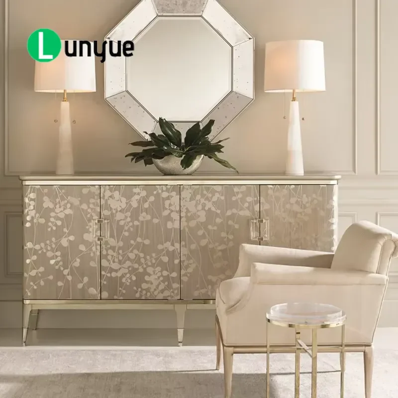 Modern French Hand Painted Dressing Cabinet with Flashing Lights Unique Home Furniture Bedroom Vanity Table Storage Organizer