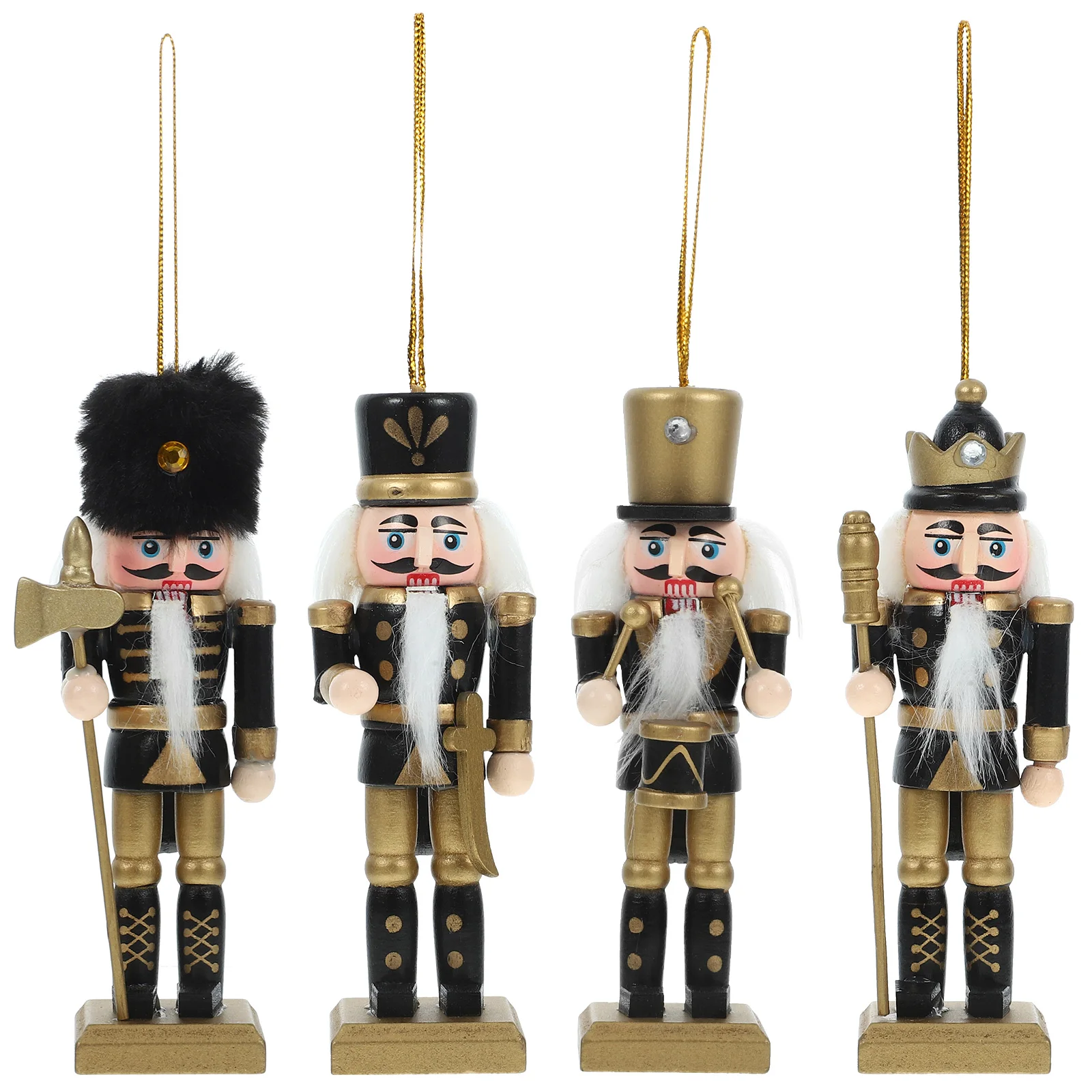 

4 Pcs Black Gold Nutcrackers Wood Craft Figures Christmas Nutcracker Xmas Gift Decor Ornaments Gifts Miniatures
