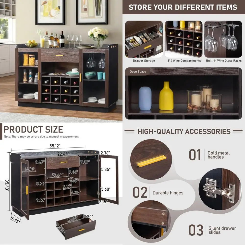 خزانة بار النبيذ للمزرعة المنزلية، خزانة تخزين المشروبات للمطبخ وطاولة القهوة، حامل نبيذ 55 زجاجة للمطبخ #1