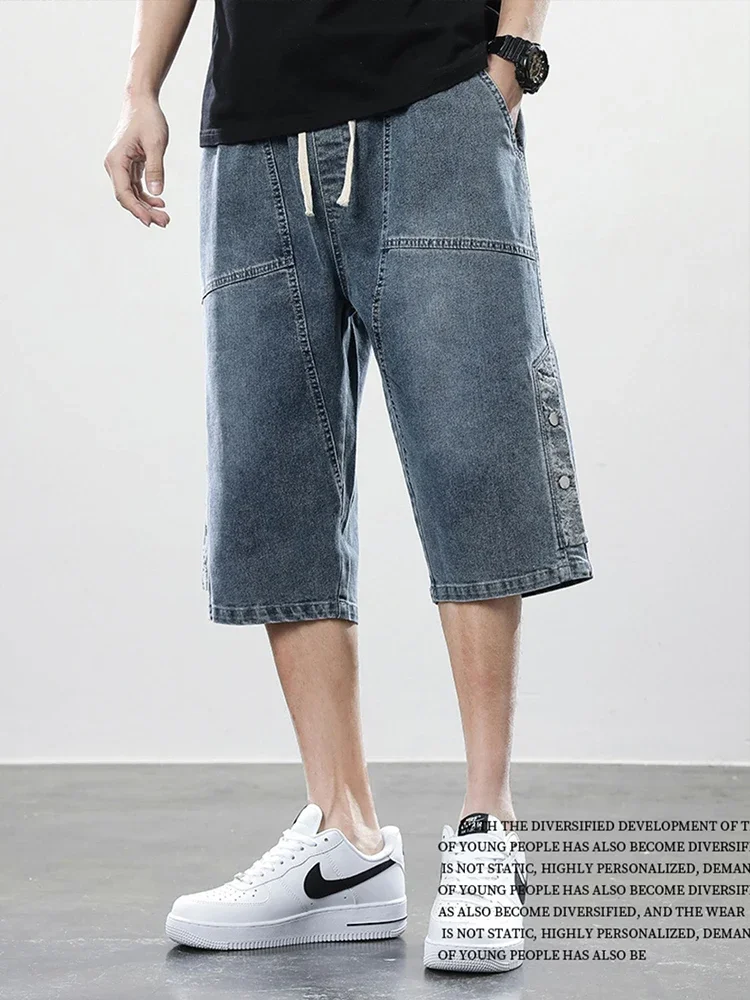 Summer Men Short Jeans Breeches Hip Hop Streetwear Baggy Denim Shorts Cotton Casual Straight Capris Pants Plus Size 8XL