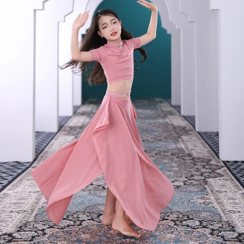 

Customized Girls Belly Dance Costume Split Body Water Yarn Practice Outfit Class Dress Team Dress Exotic Dancewear Top and Skirt