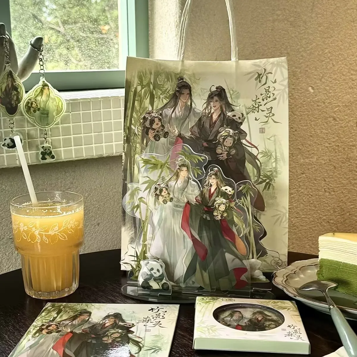 علامة واقفة من الأكريليك ذات شوكة مزدوجة للذكرى السابعة لشارة "LAN Wangji Wei Wuxian" Gu Zi لـ "Modao Ancestor"