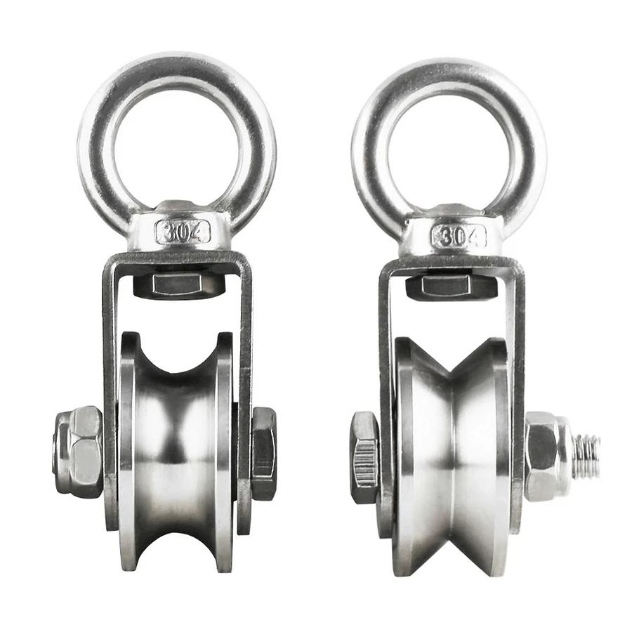 

1PCS 304 Stainless Steel V/U Type Swivel Pulley Duplex Bearing Traction Wheels Pulley Block Silent Pulley Roller