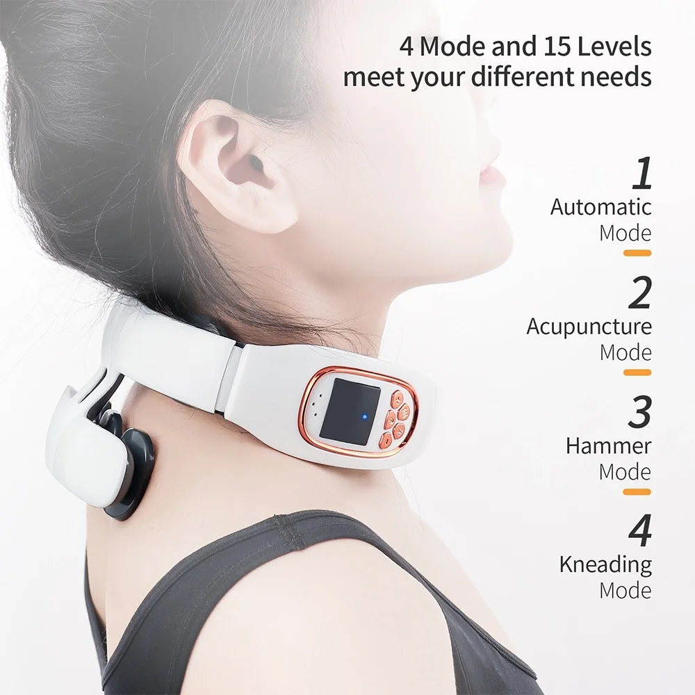 Intelligent TENS Pulse Neck Massager Hot Compress Neck Back Cervical Spine Pain Relief Kneading Massage Machine Power Control