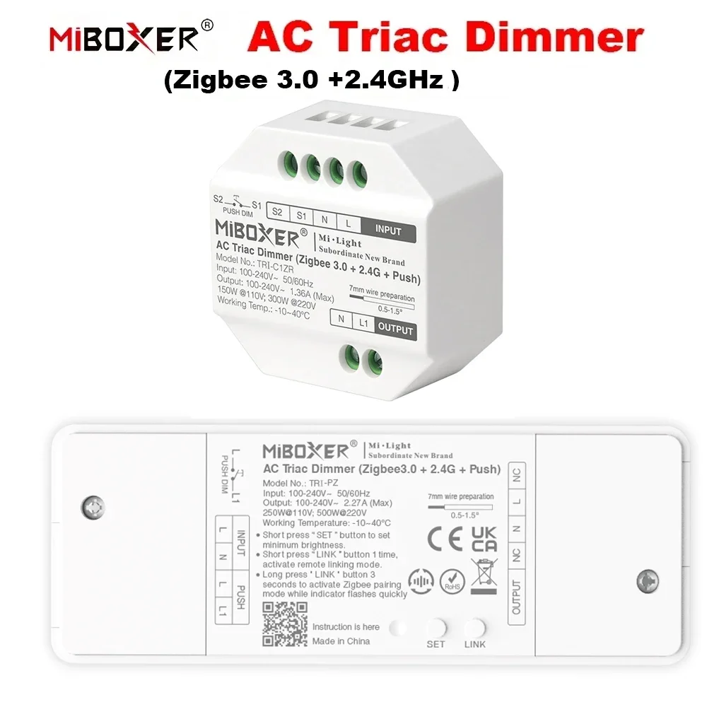 Miboxer (Zigbee3.0 + 2.4G) AC Triac Dimmer AC110V 220V RF Controle remoto sem fio WiFi App Controle de voz