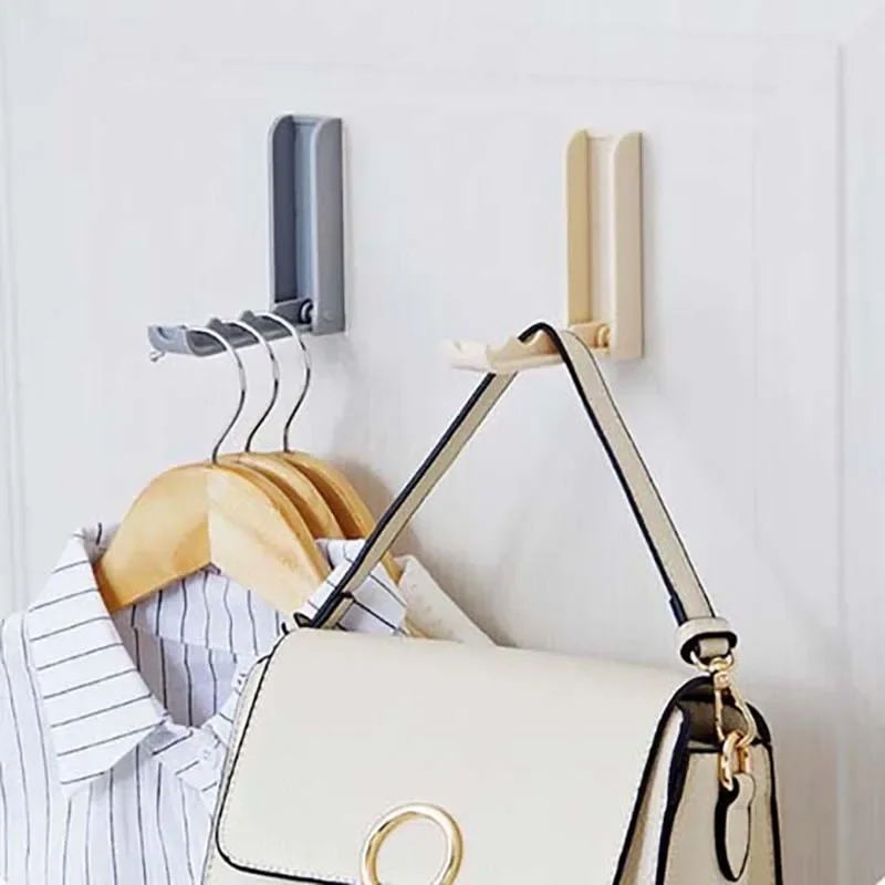 New Wall-mounted Door Rear Hanger Metal No Punching Metal Folding Hook Clothes Scarves Hanger Coat Hat Storage Hanging Hook