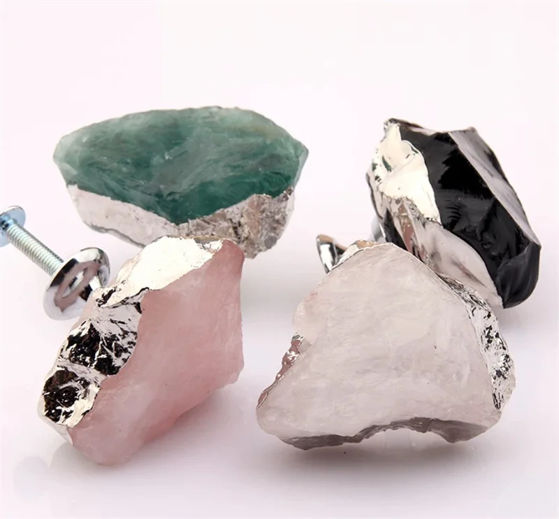 Natural Rough Crystal Stone Cabinet Handles Drawer Door Knobs Brass Furniture Handle For Kitchen Cupboard Wardrobe Closet Pulls