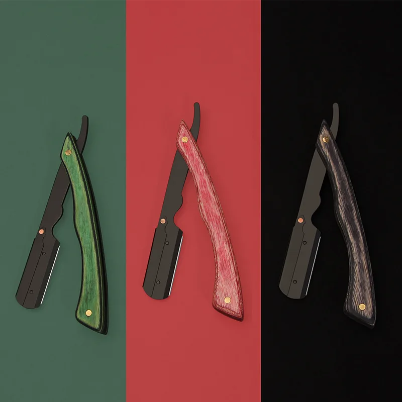 수동 면도기 전문 스트레이트 엣지 스테인레스 스틸, 다채로운 나무 트리머, 날카로운 이발사 면도기, 접이식 면도 칼 면도기