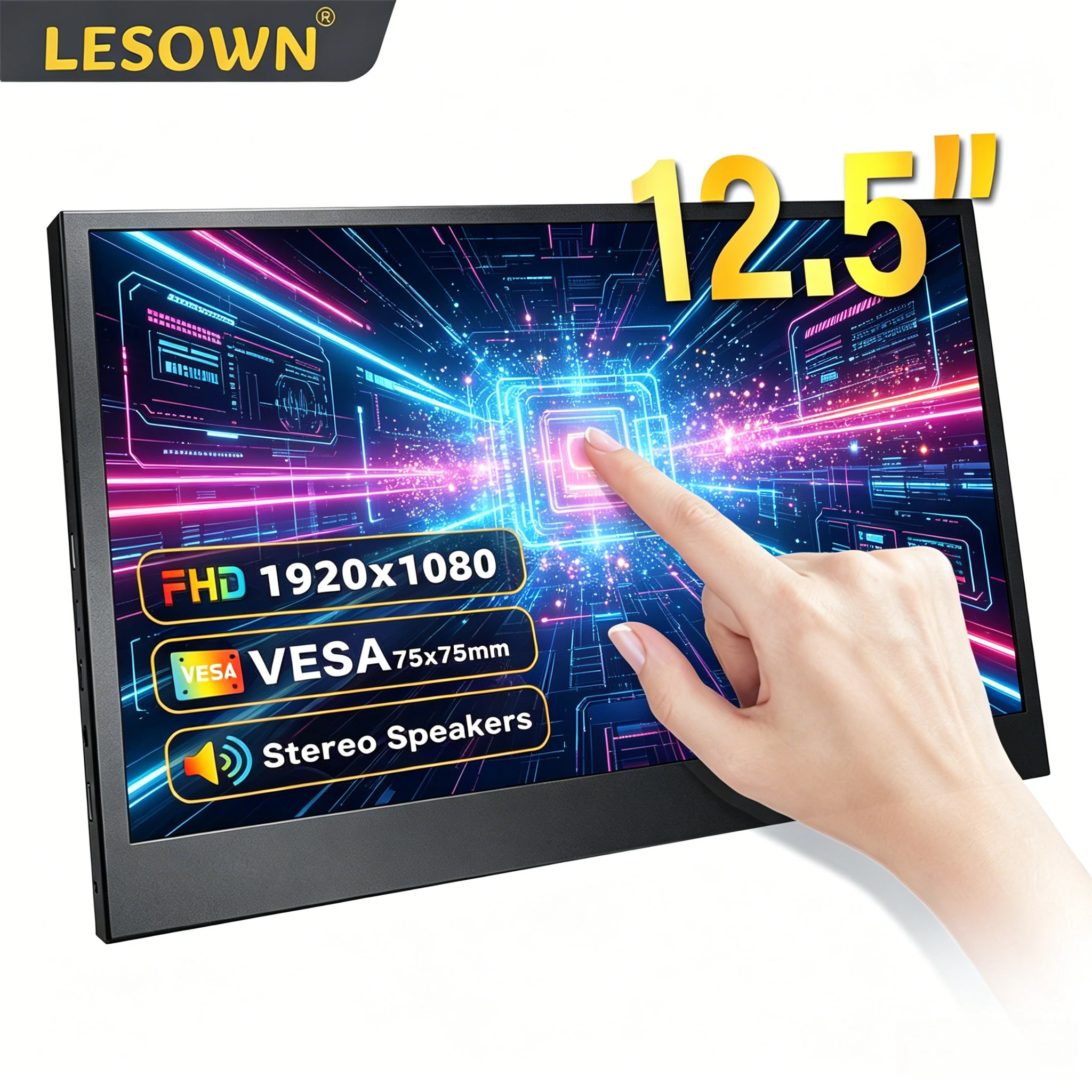 

LESOWN Matte Black Case Widget 12.5 Inch 1080P Touch Screen for PC Hardware Monitoring AIDA64 System Template Indicator Board