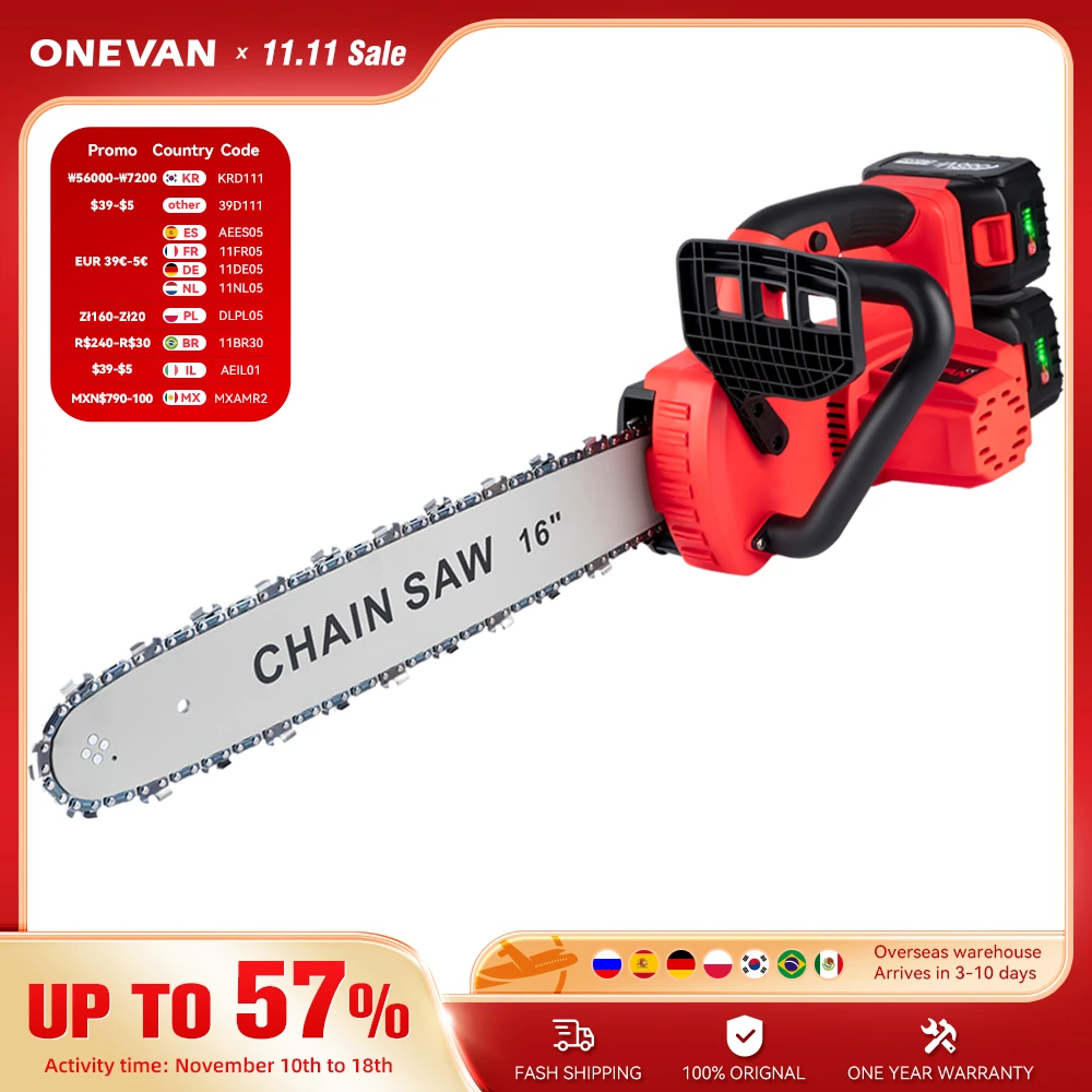 ONEVAN 16Inch Brushless Electric Chainsaw 7980W Cordless Portable Battery Saw Gardening Power Tools For Makita 18V Battery