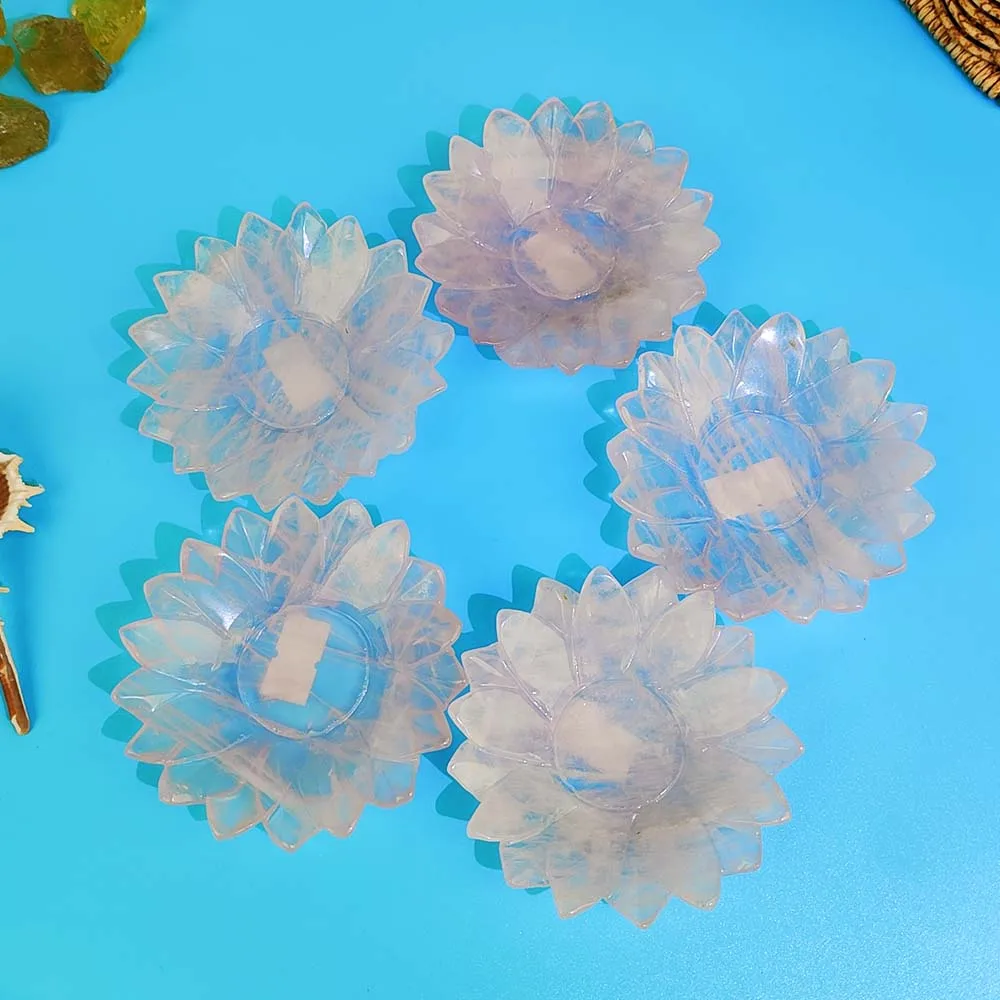 

Natural Rose Quartz Handcarved Lotus Flower Bowl Candy Plate Mineral Crystals Healing Home Decor Sculpture Original Crafts