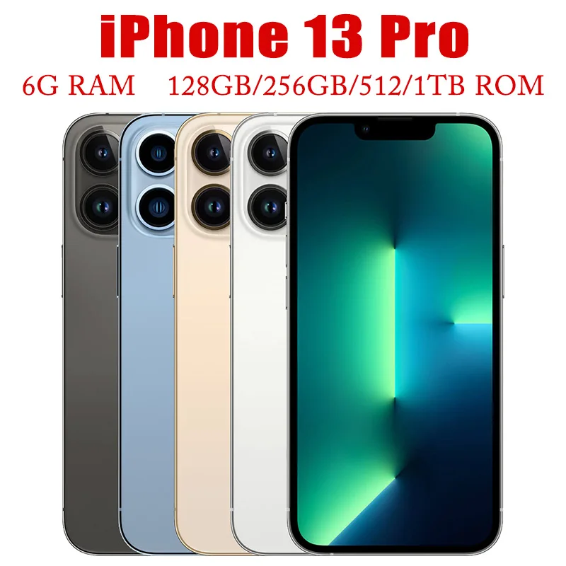 Apple-teléfono inteligente iPhone 13 Pro desbloqueado, Smartphone con pantalla OLED de 128 pulgadas, 256GB, 512GB, 6,1 GB, 1TB de ROM, 6GB de RAM,