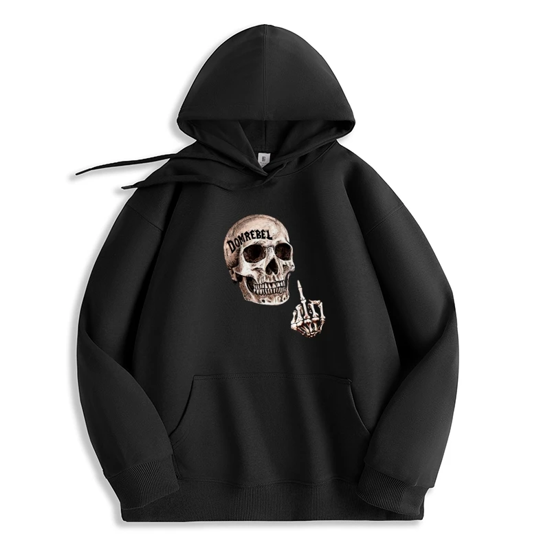 Loose Fit Hoodies Dom Rebel Skull and Letter Printed Sweatshirt Casual Streetwear All-Season Men's Comfortable Stylish Pullover