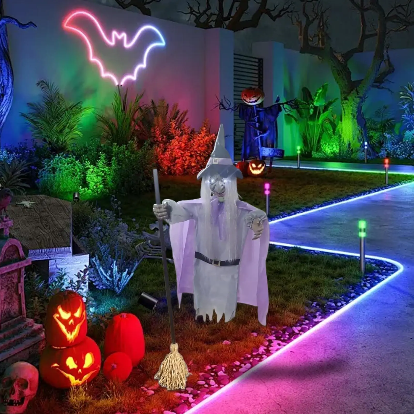 

Реквизит для Хэллоуина с откидной ведьмой, садовая летающая ведьма, праздничное украшение с датчиком звука и касания, анимированный реквизит для мероприятий, вечеринок