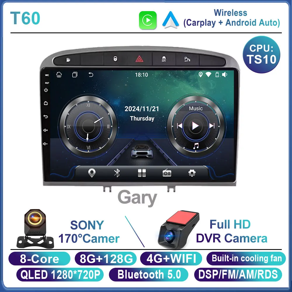 ワイヤレス Carplay Android 自動プジョー Android 自動プジョー RCZ 308 SW 2007 - 2015 408 2012 - 2020 カー