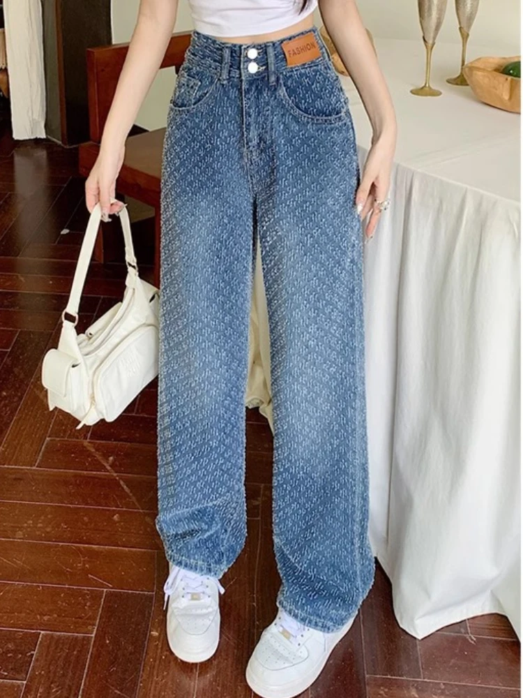 Y2K Spodnie Denim Straight Leg Women Longs Point High Waist Trouser Casual Baggy Loose Plus Size Retro Fashion Jeans Summer Autumn