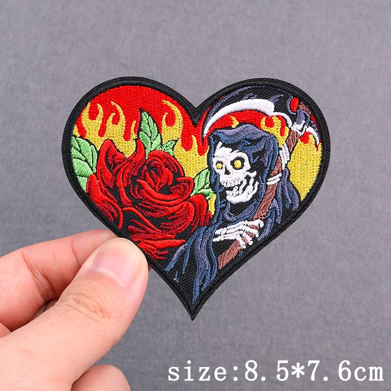 Punk Skull Patch Iron On Patches For Clothing Sexy Hip Hop Embroidery Patches On Clothes Love Patch Backpack Stickers Badges