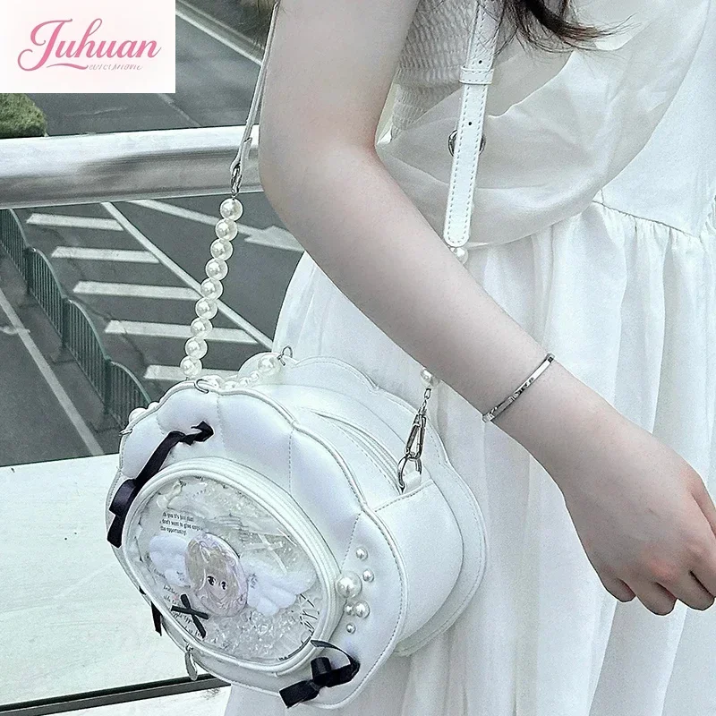 Прозрачные жемчужные сумки в форме ракушки в японском стиле в стиле Лолиты, женская повседневная женская сумка через плечо большой вместимости