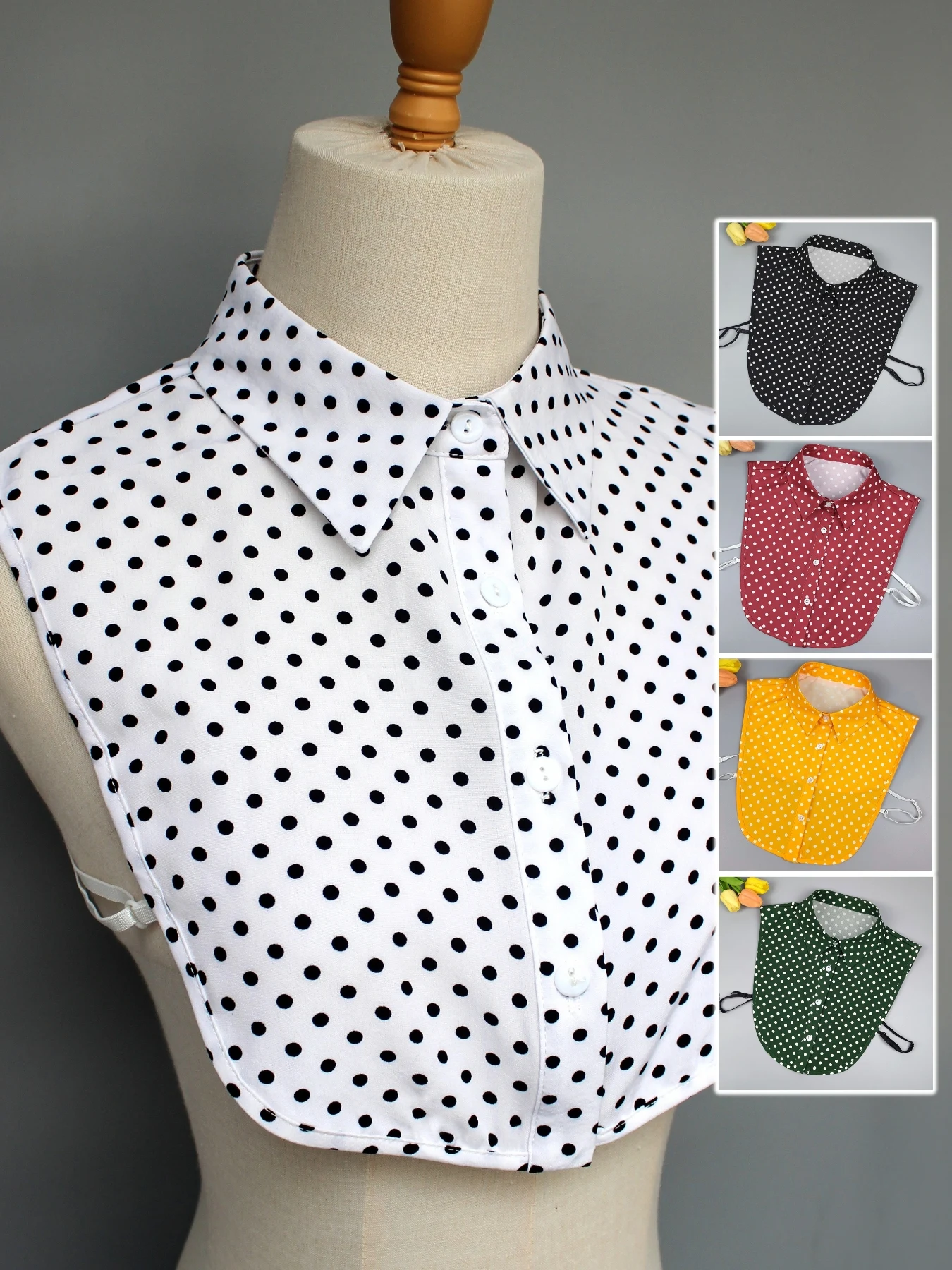 Polka-Dot-Kragen für Hemden. Es kann als dekoratives Element für Hemden, Pullover und Sweatshirts im Frühling und Sommer verwendet werden. – Detail 1