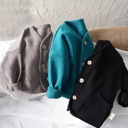 2024 Spring New Children Long Sleeve Cardigan Coat Baby Boy Girls Solid Casual Tops Cotton Toddler Versatile Jacket Kids Clothes