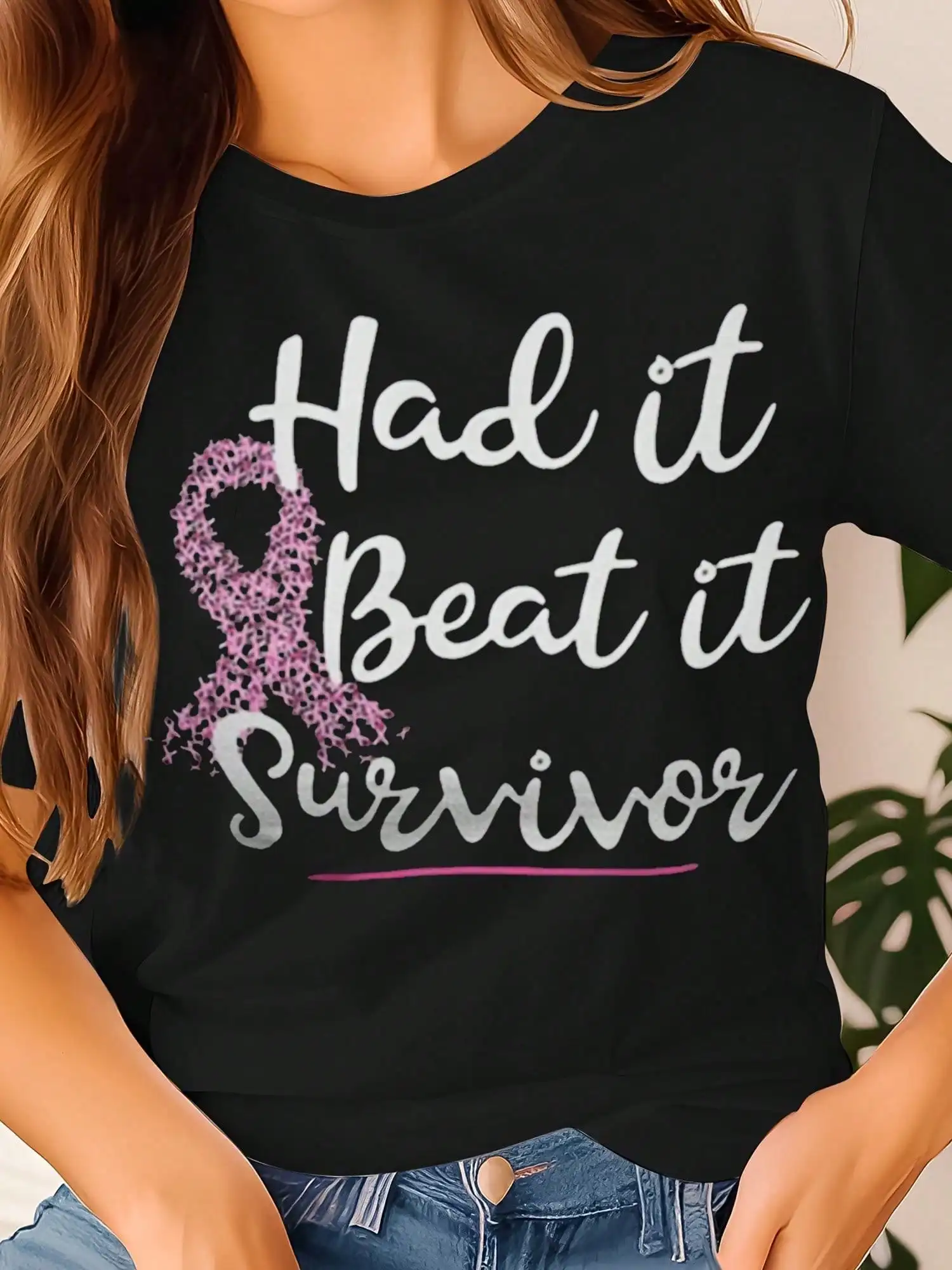 

Stronger Than Cancer Breast Cancer Survivor T-Shirt - I Am A Survivor Tee October Pink Ribbon Cancer Short Sleeve Tops for Women