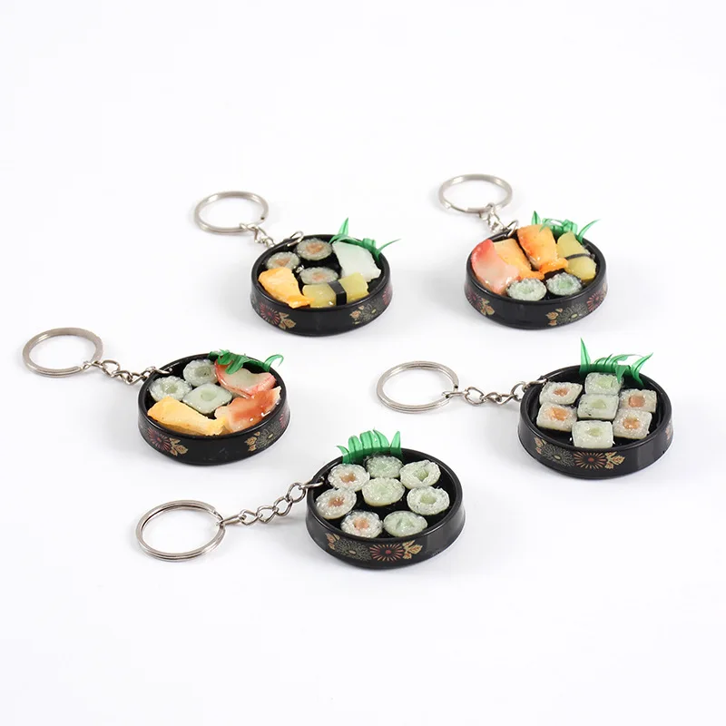 Simulation Food Keychain Pendant Funny Gift Lunch Box Sashimi Model Party Couple Car Bag Key Rings Wholesale