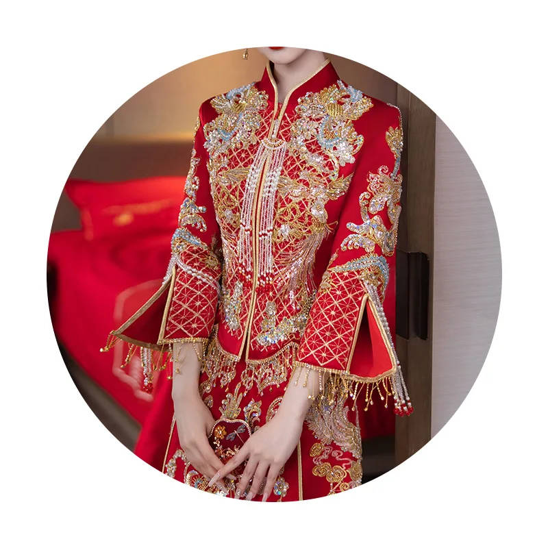 Chinese Xiuhe Clothing Ancient Wedding Dress Women Wedding Toast Evening Dresses Bridal Engagement Cheongsam Sets