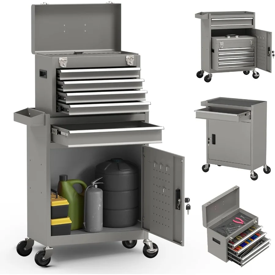 5-Drawer High Capacity Rolling Tool Box, Removable Cabinet Storage Tool Chest with Wheels and Drawers, Detachable Toolbox with