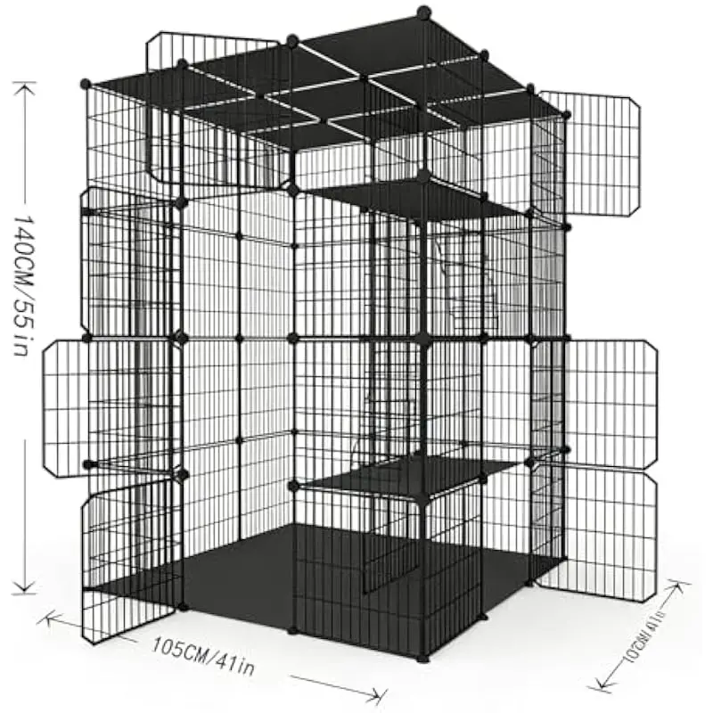 Large 4-Level Indoor Pet Enclosure with Modular Wire Panels, Adjustable Layout for Cats or Small Animals, Spacious 41x41x55 Inch