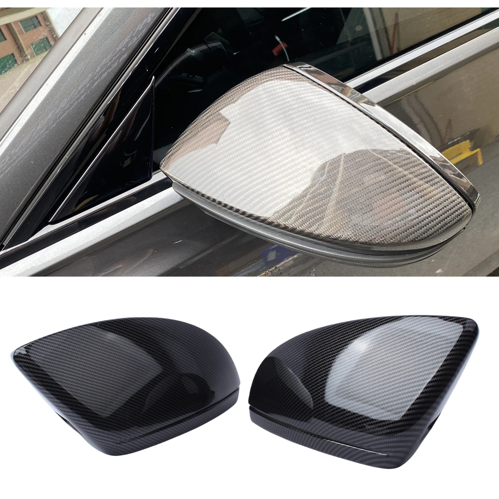 

Mirror Cover For AUDI A6 A7 A8 C8 2019-2023 With Lane Assist Carbon Fiber Look Exterior Rear View Cap Shell Replacement Clip On