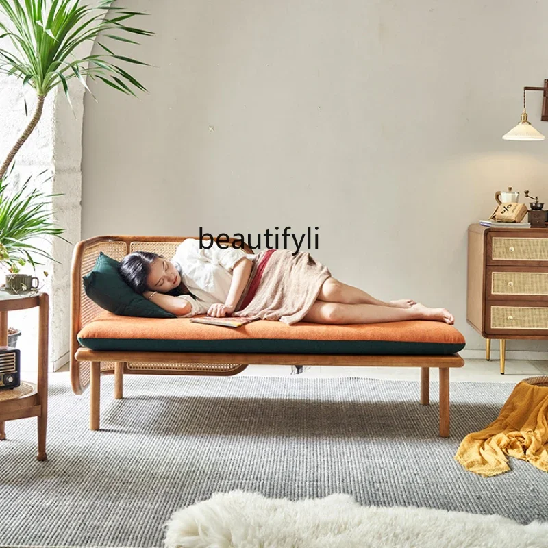 

Nordic Solid Wood Rattan Sofa Living Room Retro Double Rattan Chair Silent Style Ash Wood Art-Sofa