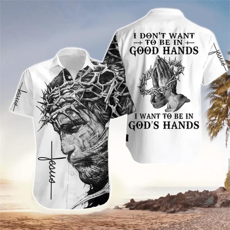 God Religion Christ Men's Shirts Jesus 3D Printed Harajuku Casual Short Sleeve Hawaiian Shirt Oversived Top Female Camisas Tops