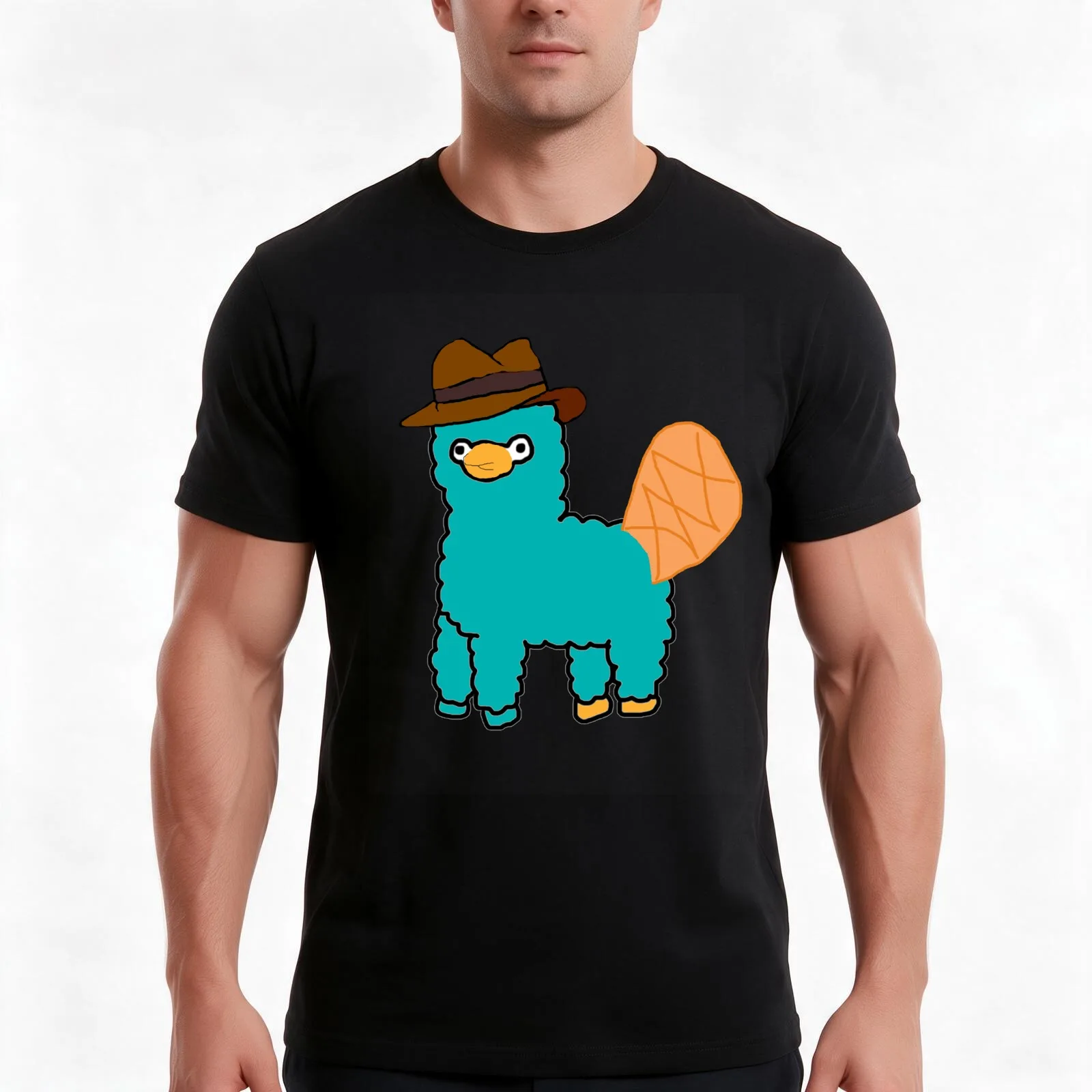 Perry the Platypaca T-Shirt, Summer Casual Cotton Tee, Oversized Streetwear Tops, Vintage Graphic Print, Loose Fit Short Sleeve