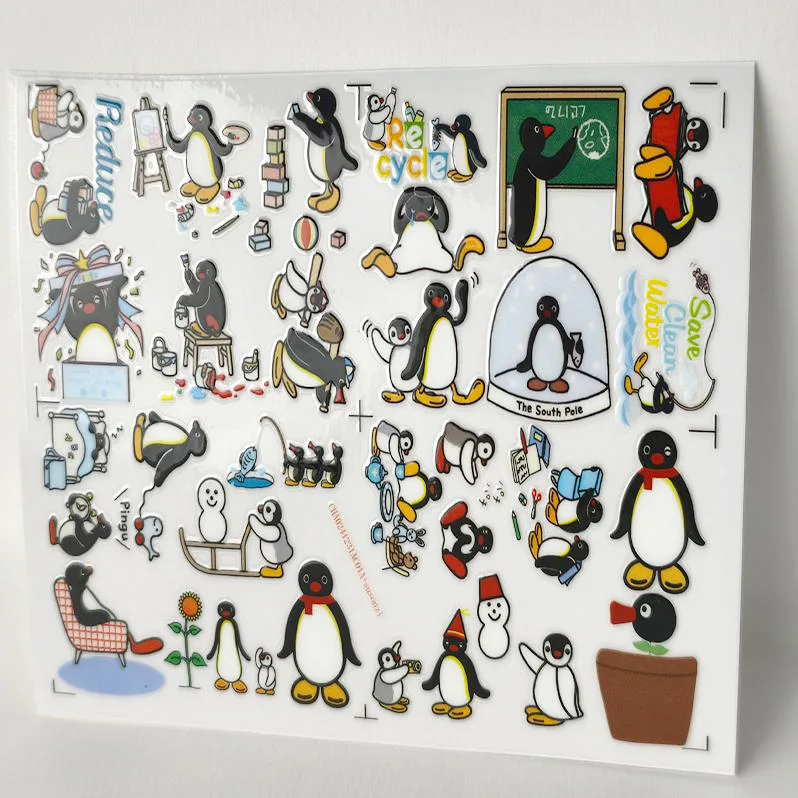 Penguin Family Pingu Hollow Out Three-dimensional Waterproof Hand Decoration Sticker Notebook UV Transfer Printing Sticker