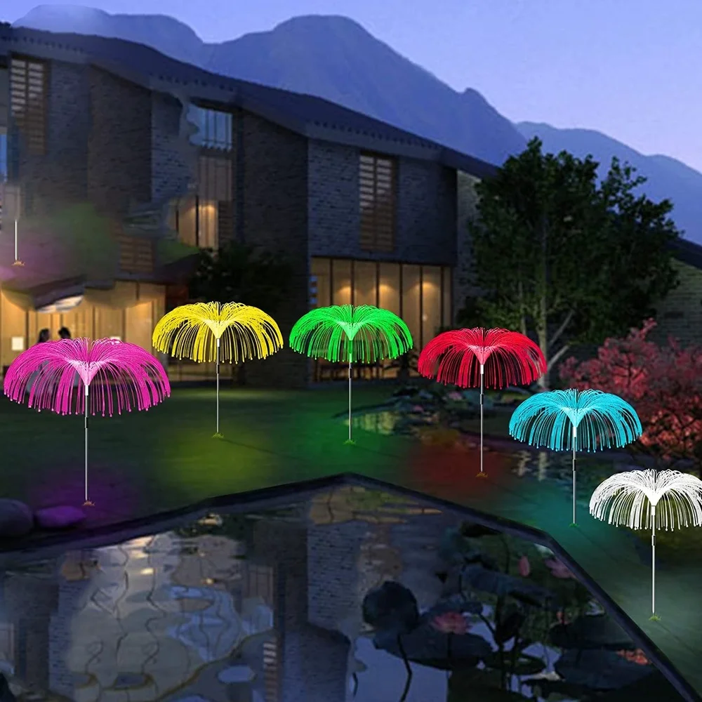 Luces solares Multicolor para jardín al aire libre, luces de medusas solares, 8 modos, luces de fibra impermeables para paisaje, césped, decoración de patio trasero