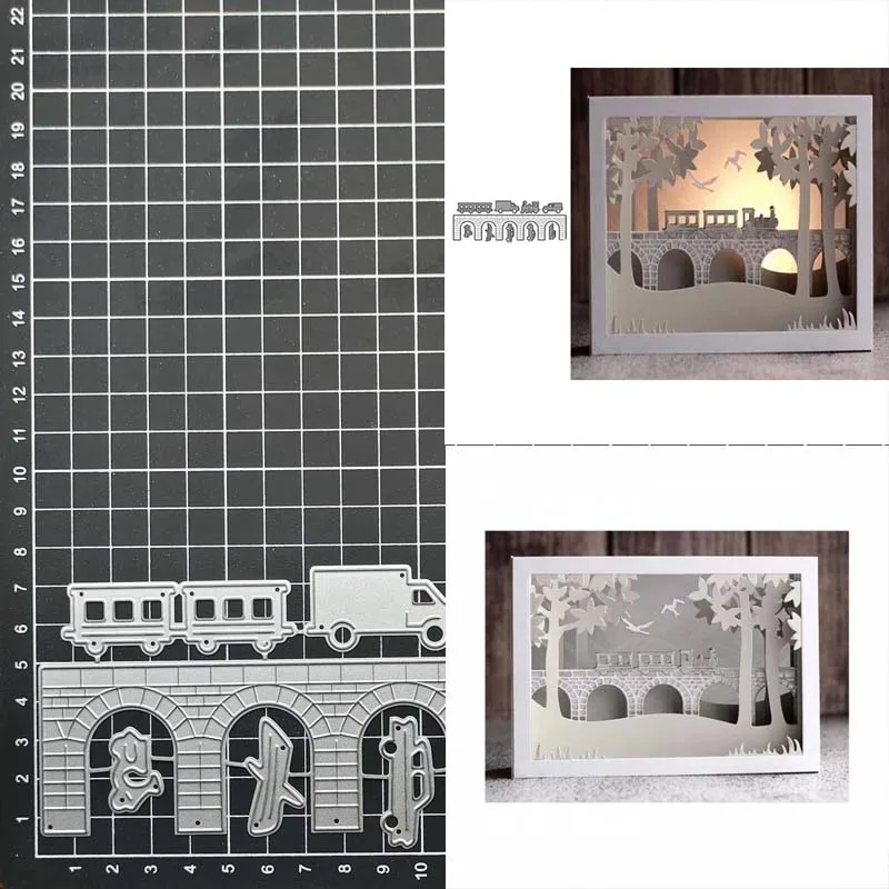 

Train Car Bridge Pier DIY Metal Cutting Dies Stencil Scrapbook Album Stamp Paper Card Embossing Decor Craft Knife Mould