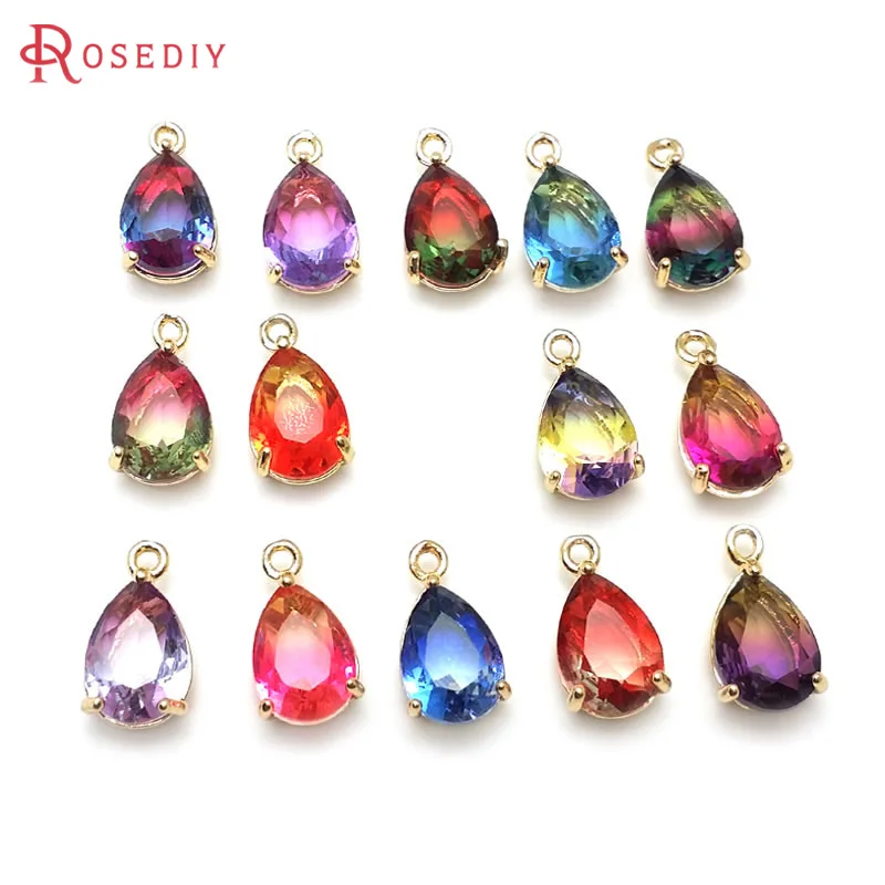 13x7MM 18K Gold Color Colorful Rainbow Drop Shape Charms Pendants High Quality Earrings Accessories Rosediy official-website