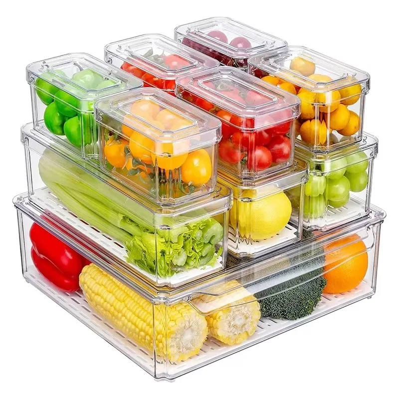 

Airtight Pet Plastic Kitchen Fridge Refrigerator Organizer Cabinet Clear Plastic Storage Container Bins and Boxes