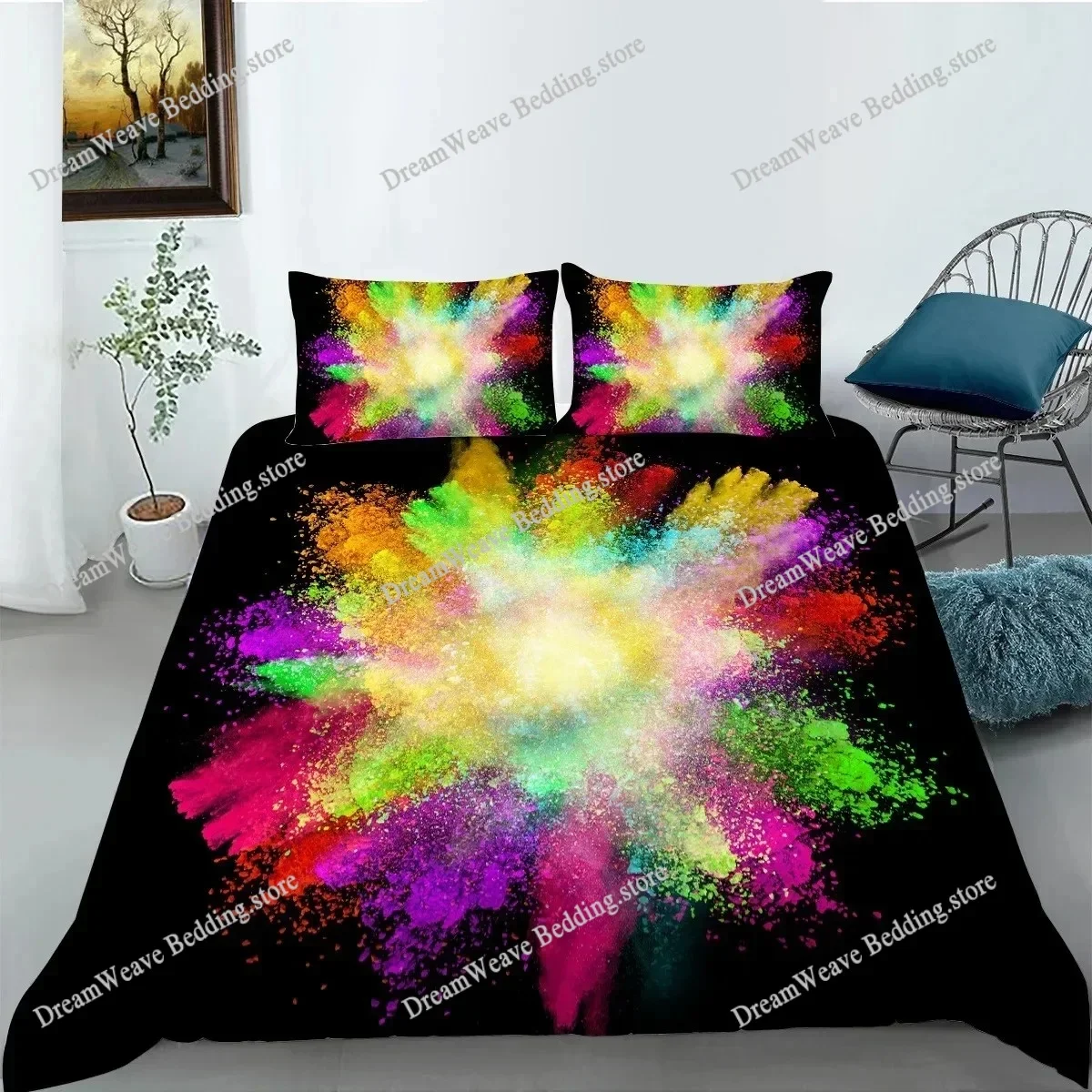 Abstract Duvet Cover KingQueen Size,colorful Splash Ink Watercolor Paint Splatters Liquid Art Bedding Set for Boys Girls,black96