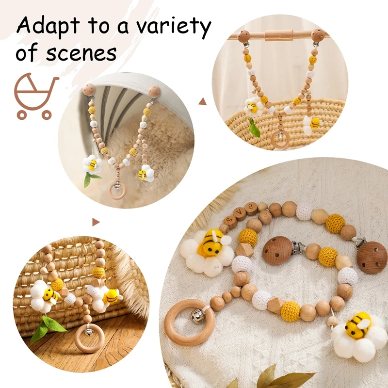 Baby Cart Chain Cartoon Bee Pendant Crochet Beads Crib Mobile Stroller Rattle Wooden Toys Baby Gym TeethingToy Gift for Newborn