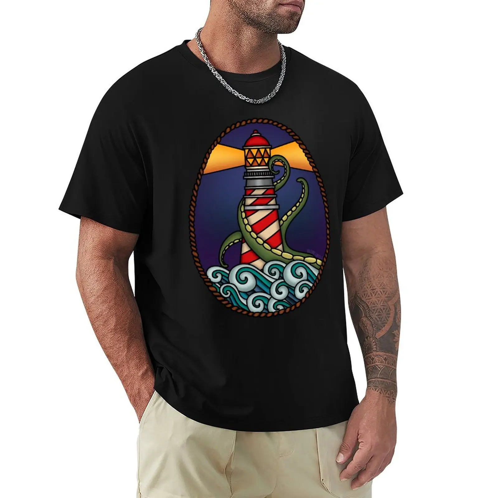 

Funny Gifts For The Lighthouse And The Kraken Gift For Fan T-Shirt Gym Exercise Short Sleeve T-Shirt