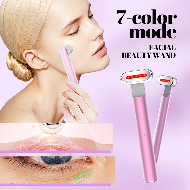 Electric Rechargeable High Frequency Vibration Multi Seven Colors Light EMS Eye Massager Facial Beauty Wand