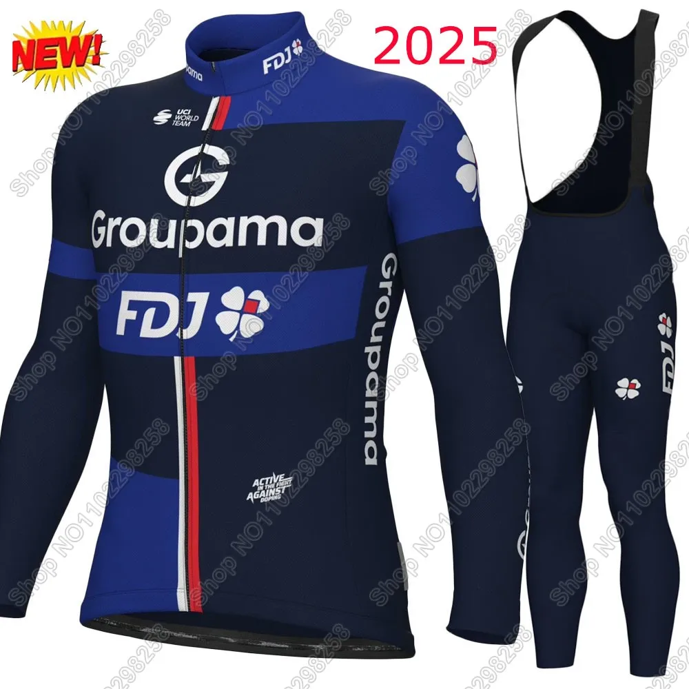 

Комплект велосипедного трикотажа France FDJ Team 2025 года, летний зимний комплект одежды с длинными рукавами для горного велосипеда, шоссейные штаны, нагрудник Ropa Ciclismo